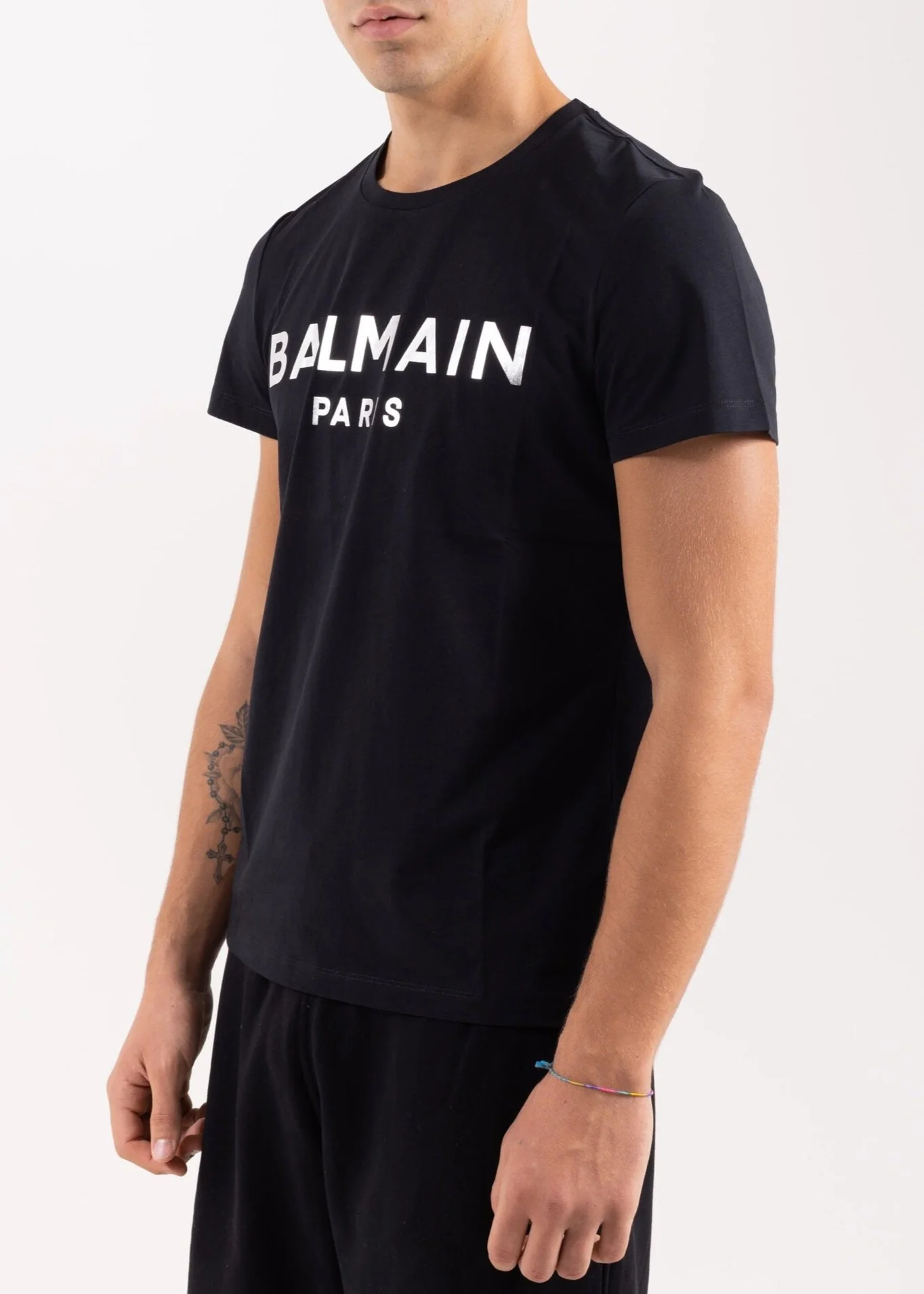 T-shirt BALMAIN stampa logo argento nera - immagine 3