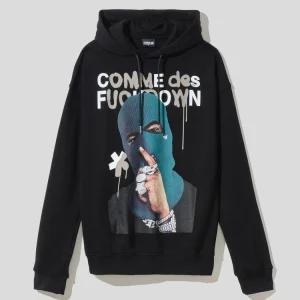 Felpa COMME des FUCKDOWN cappuccio stampa balaclava nero