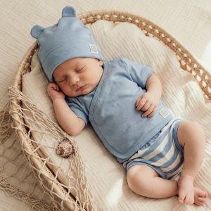 Completo 3 pezzi Copripannolino e maglia corta a righe 100% Cotone