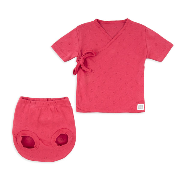 Completo 100% cotone traforato con cuori camicina incrociata con copripannolino neonato fucsia - immagine 4