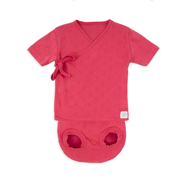 Completo 100% cotone traforato con cuori camicina incrociata con copripannolino neonato fucsia - immagine 5