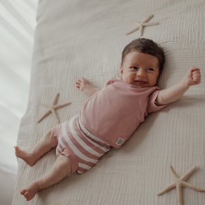 Completo copripannolino e maglia a manica corta a righe 100% Cotone