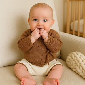 Completo in maglia marrone e crudo per neonati 100% cotone