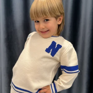 NEVER TOO - Maglioncino panna con dettagli blu royal bambino