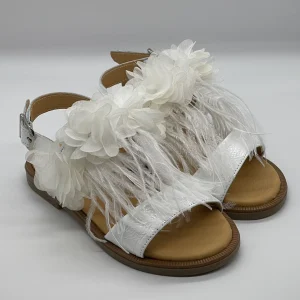 PLATIS - Sandalo gioiello bianco con piume e fiori