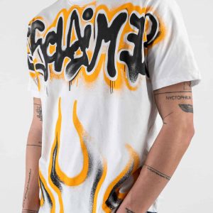 T-shirt DISCLAIMER stampa graffiti bianca