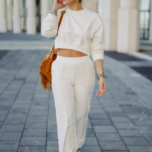 Coordinato tuta 2 pezzi con pantalone palazzo e felpa crop