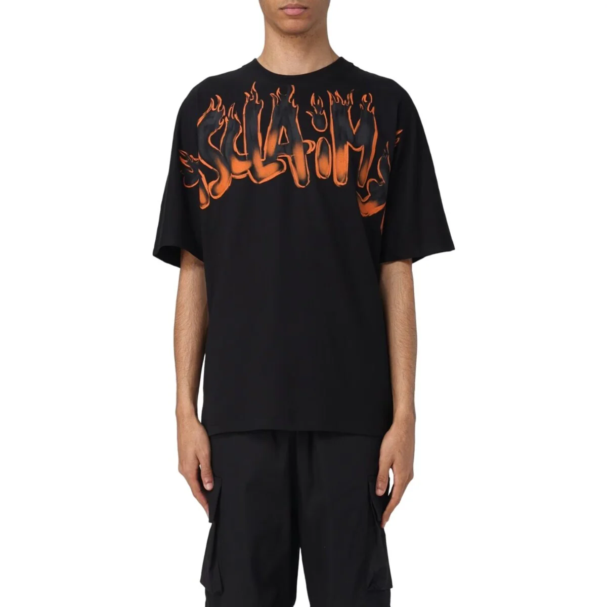 Completino DISCLAIMER t-shirt + bermuda stampa logo fire nero - immagine 3