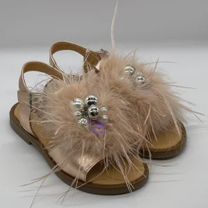 PLATIS - Sandalo gioiello con piume rosa cipria e decorazioni
