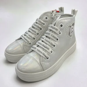 LAURA BIAGIOTTI LOVE - Sneakers bianco perla elegante con logo trasparente laterale