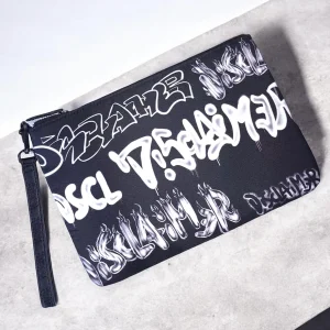 DISCLAIMER - Pochette nera in tessuto con loghi