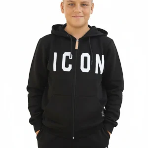 ICON - Felpa con zip e cappuccio con maxi logo bambino