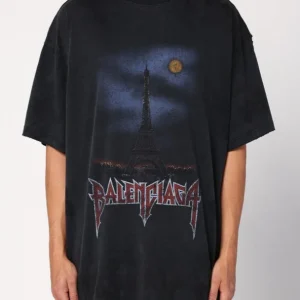 T-shirt BALENCIAGA oversize fit Paris Moon vintage nera