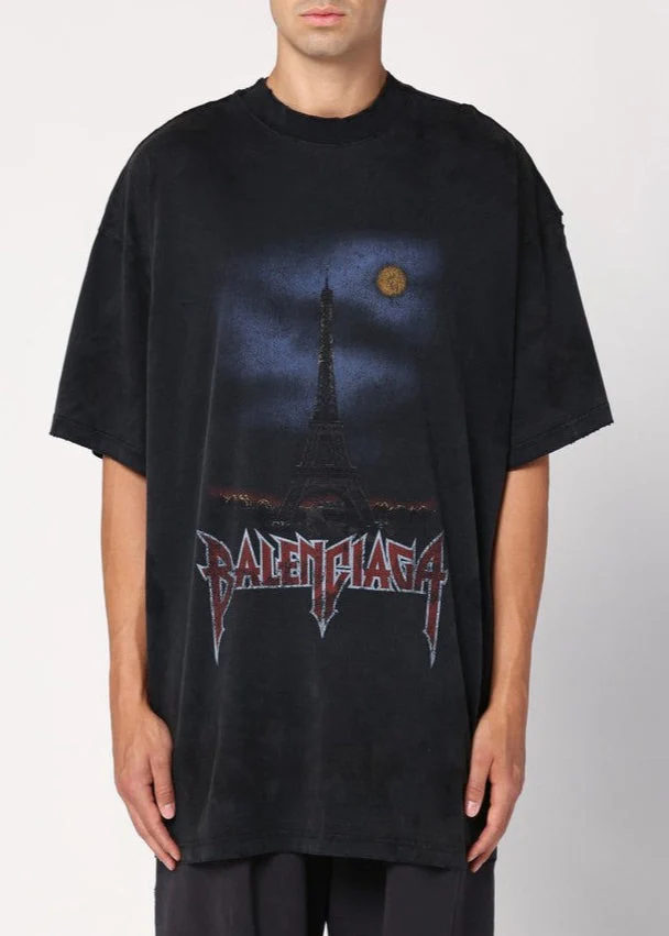 T-shirt BALENCIAGA oversize fit Paris Moon vintage nera