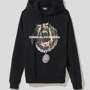 Felpa COMME des FUCKDOWN cappuccio stampa rottweiler nero