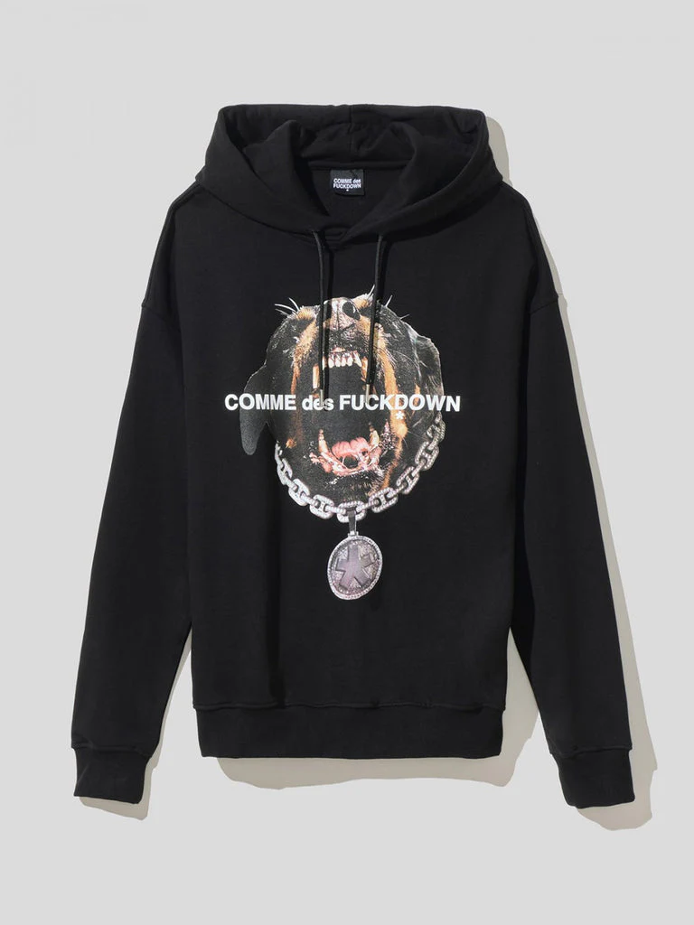 Felpa COMME des FUCKDOWN cappuccio stampa rottweiler nero - immagine 2