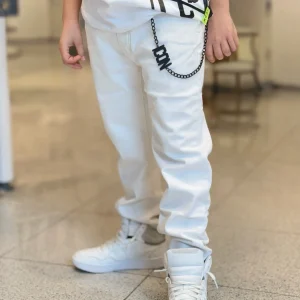 ICON - Jeans bianco con logo sul retro nero bambino