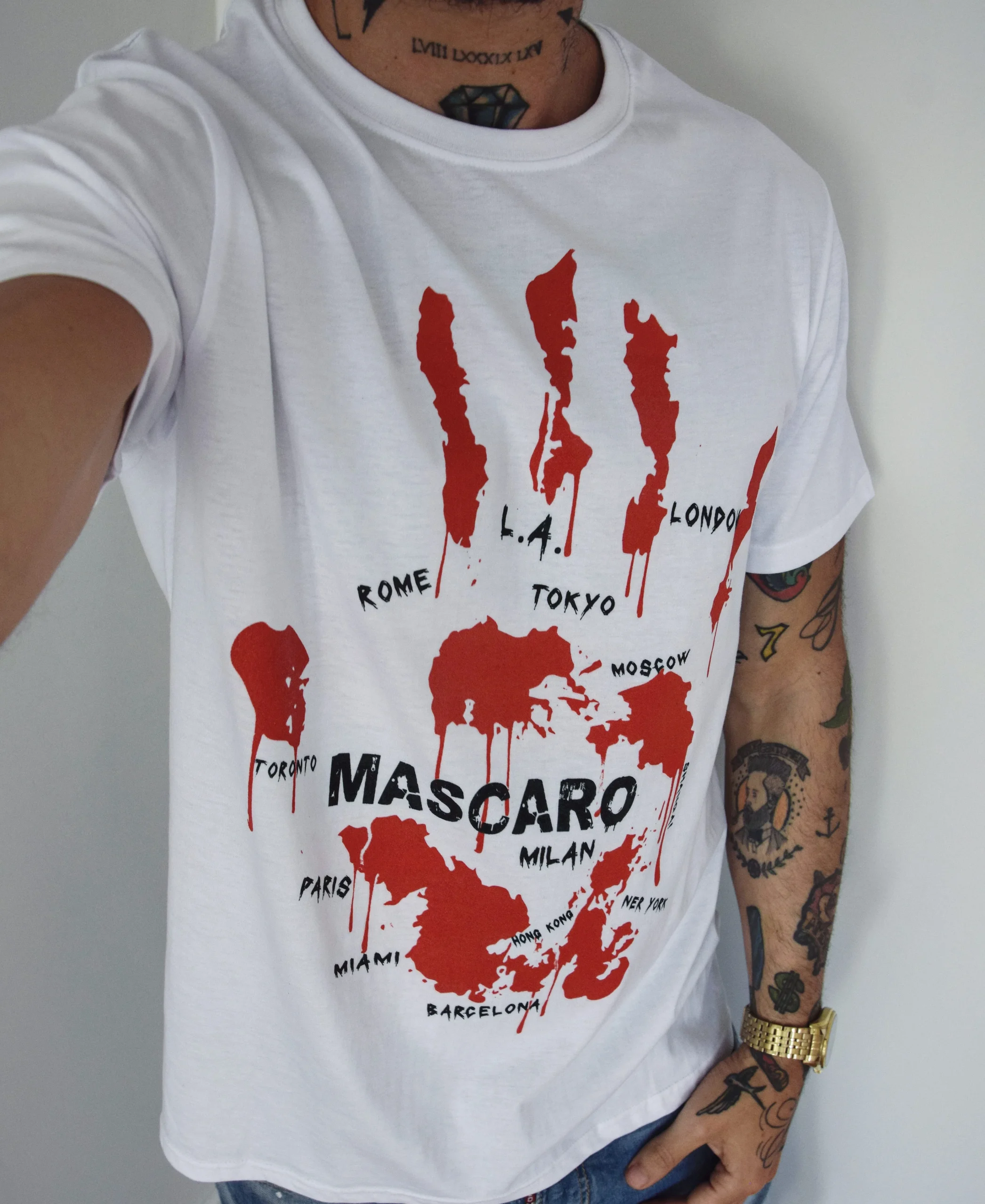 Tshirt MASCARO blood hand bianca - immagine 5
