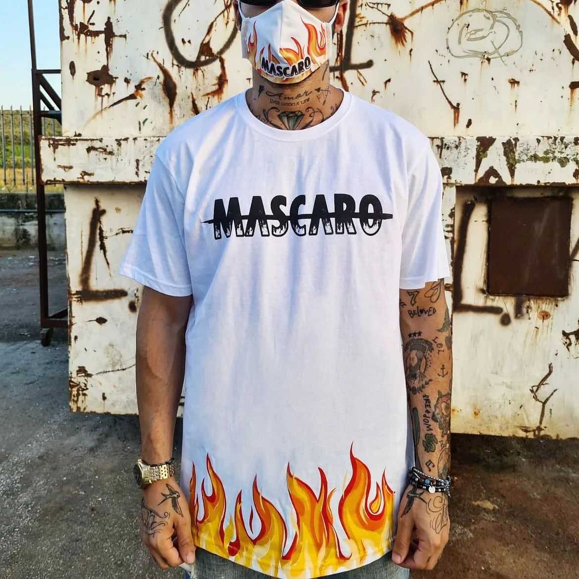 Tshirt MASCARO flame bianca