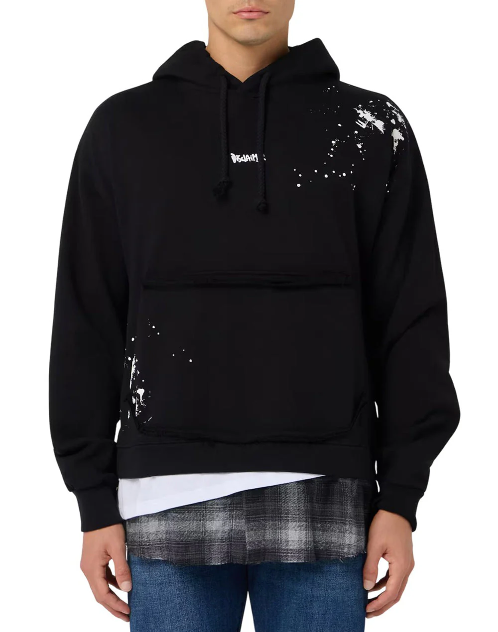 Felpa DISCLAIMER con cappuccio doppio strato camicia nera - immagine 2