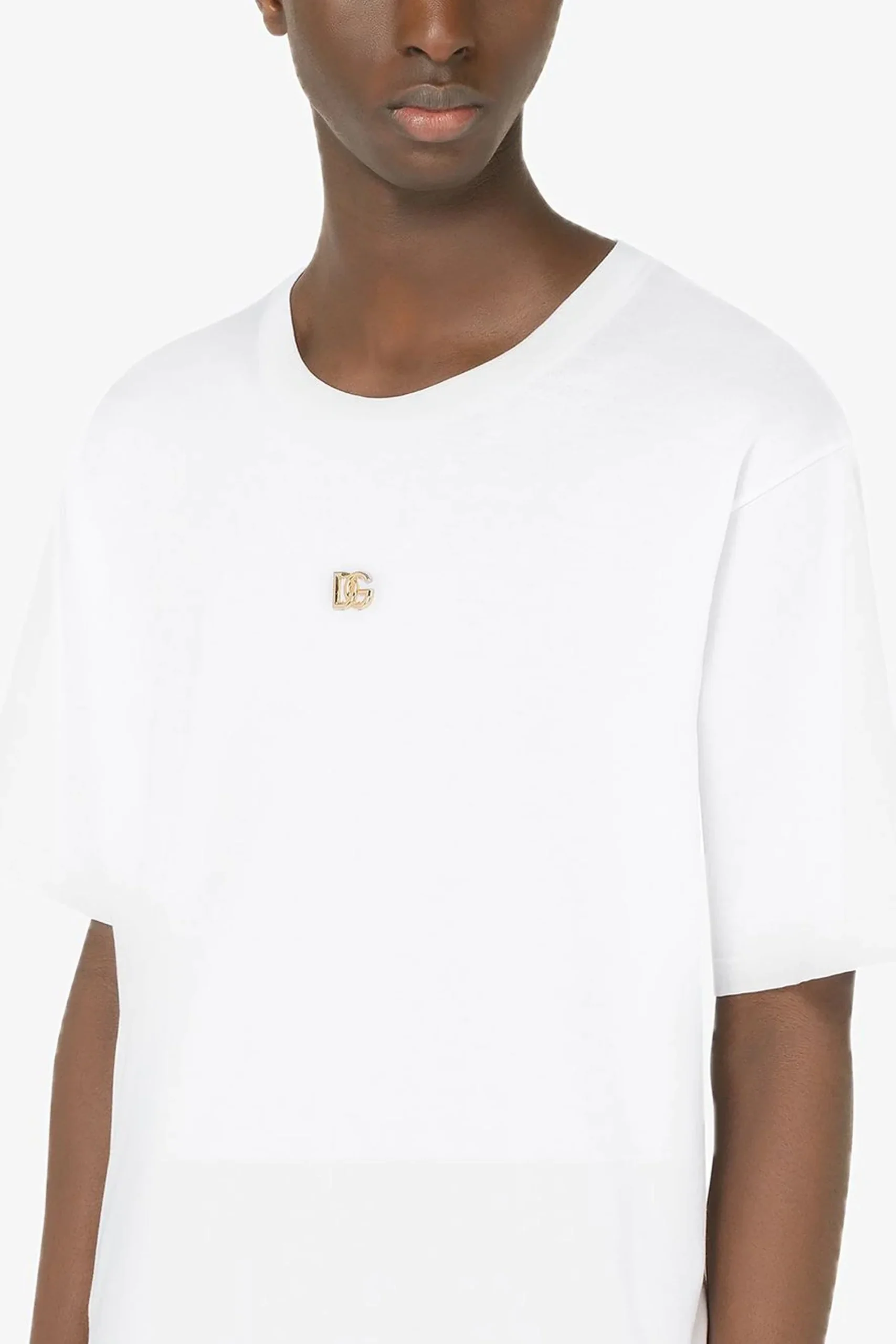 T-shirt DOLCE & GABBANA placca oro DG oversize bianca - immagine 4