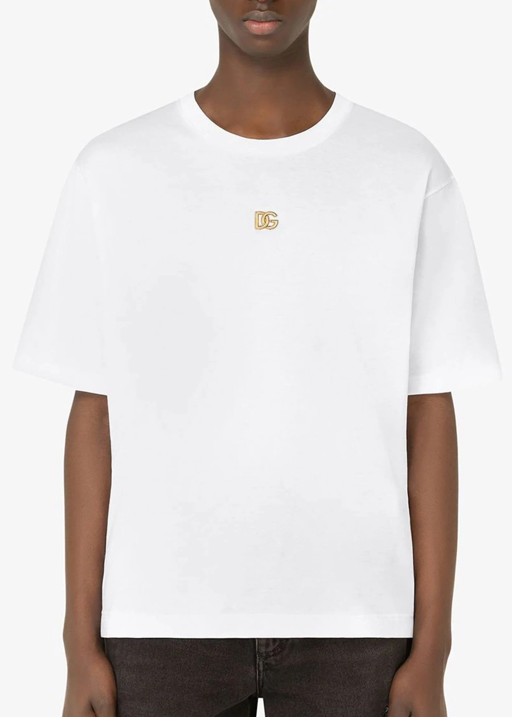 T-shirt DOLCE & GABBANA placca oro DG oversize bianca