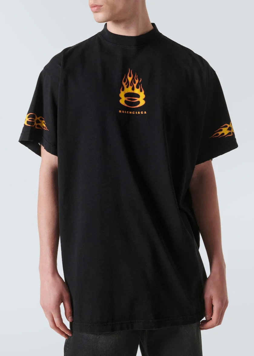 T-shirt BALENCIAGA stampa flame oversize vintage nera - immagine 2