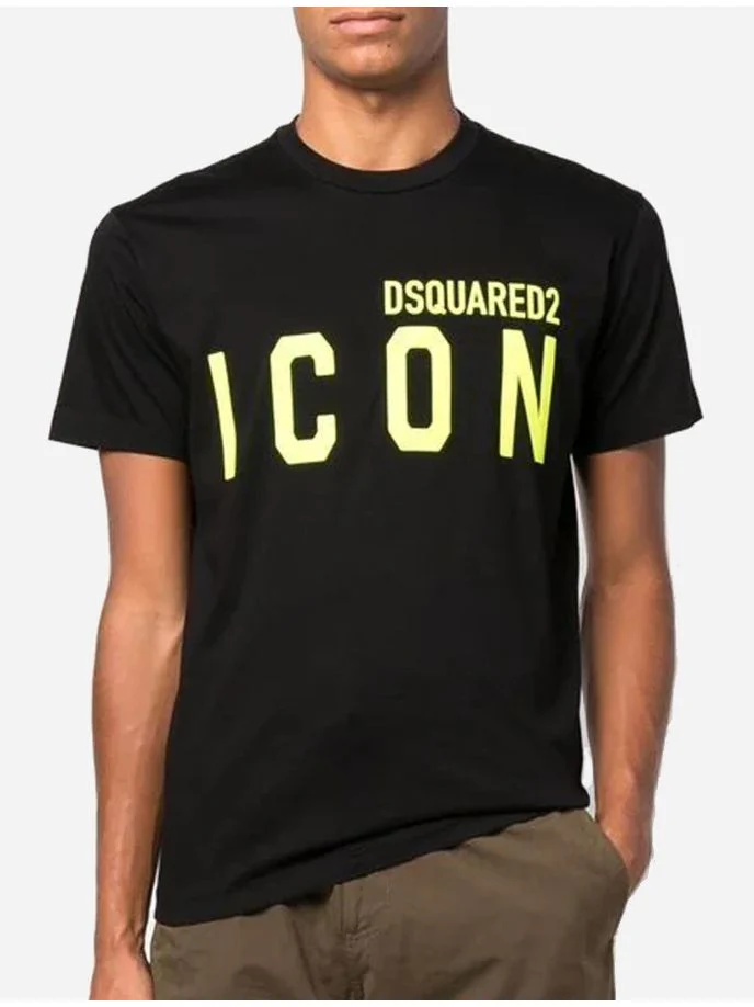 T-shirt DSQUARED2 ICON stampa giallo fluo nera - immagine 3