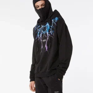 Felpa PHOBIA ARCHIVE doppio cappuccio Balaclava nera fulmini viola/blu