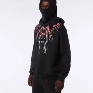 Felpa PHOBIA ARCHIVE doppio cappuccio Balaclava nera fulmini rosso/verdi