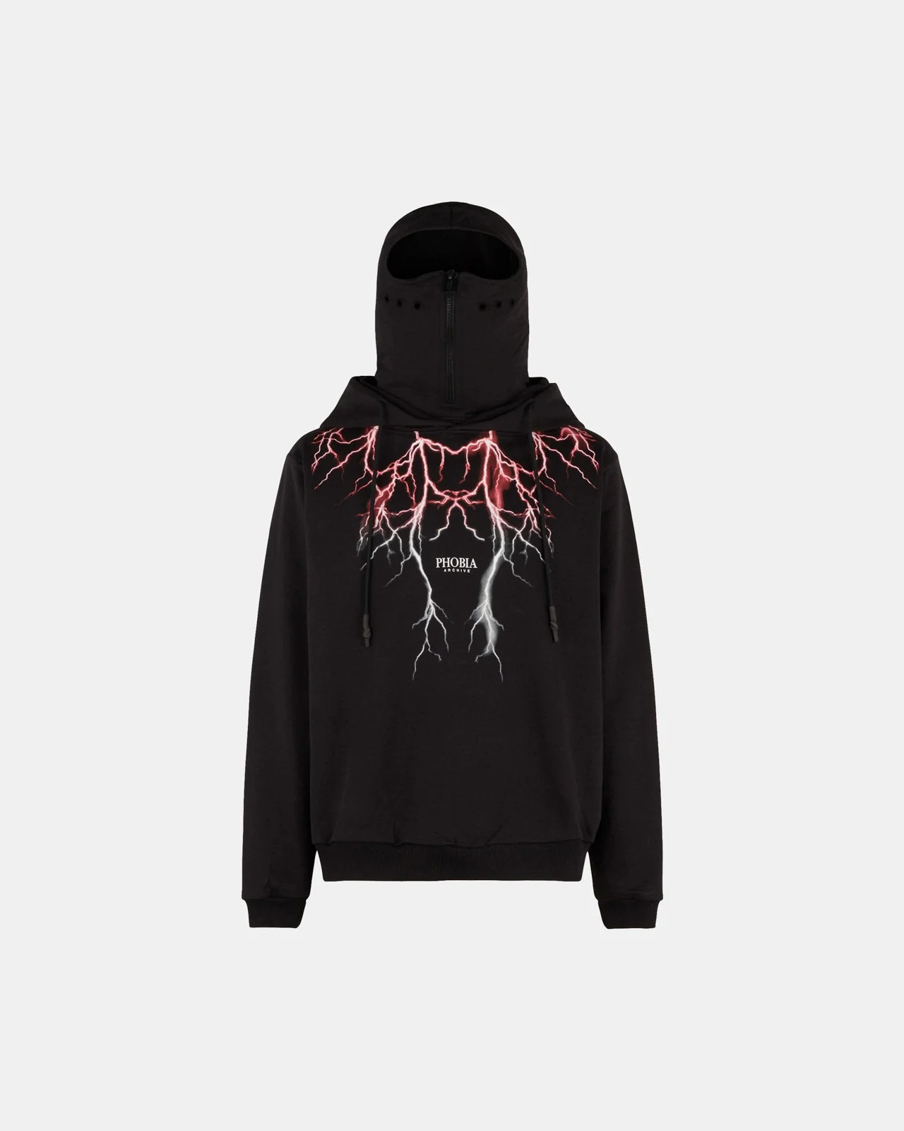Felpa PHOBIA ARCHIVE doppio cappuccio Balaclava nera fulmini rosso/verdi - immagine 5