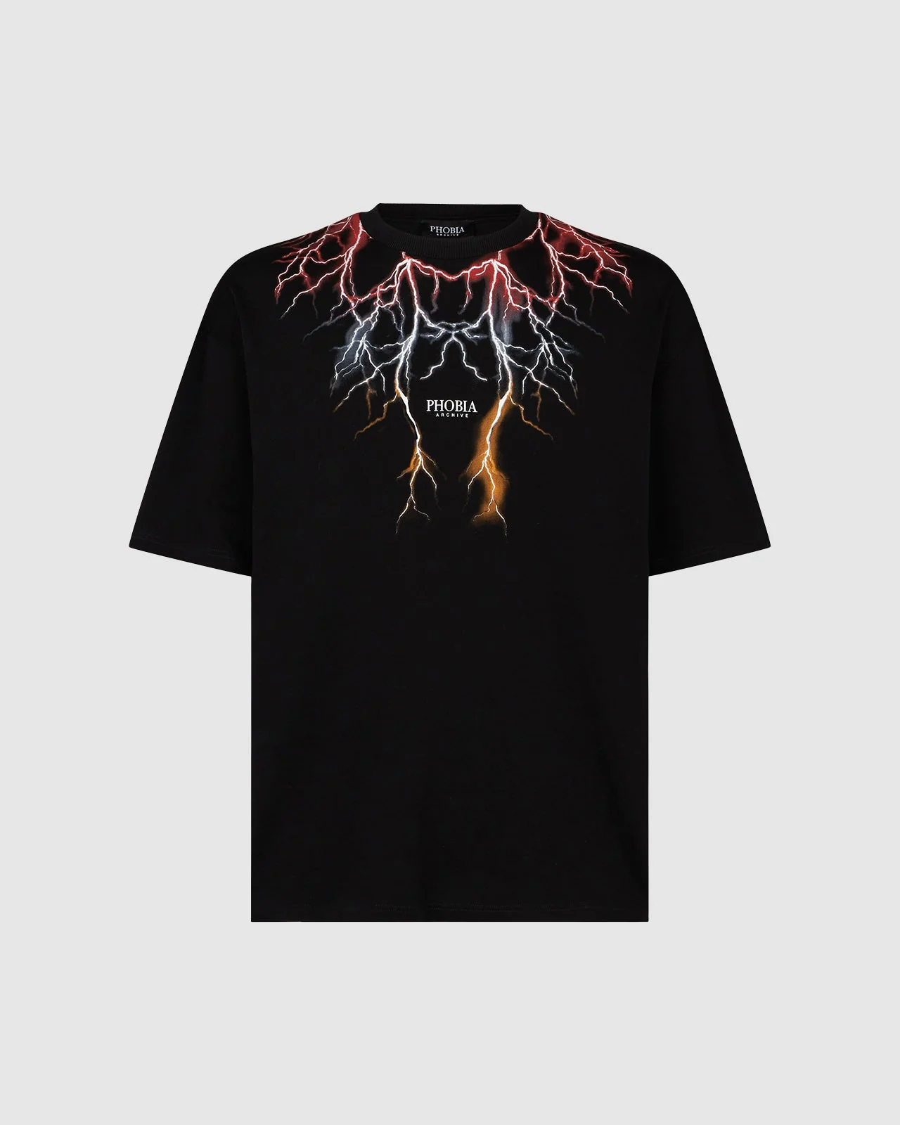 Completo estivo PHOBIA ARCHIVE t-shirt + pantaloncino fulmini rosso/grigio/arancione nero - immagine 6