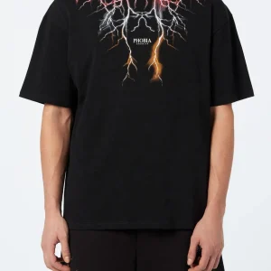 Completo estivo PHOBIA ARCHIVE t-shirt + pantaloncino fulmini rosso/grigio/arancione nero