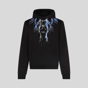 Felpa PHOBIA cappuccio nera stampa fulmini blu e grigi