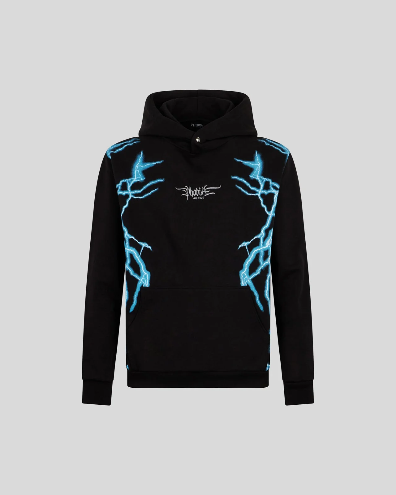 Felpa PHOBIA cappuccio nera ricamo fulmini laterlai blue - immagine 4