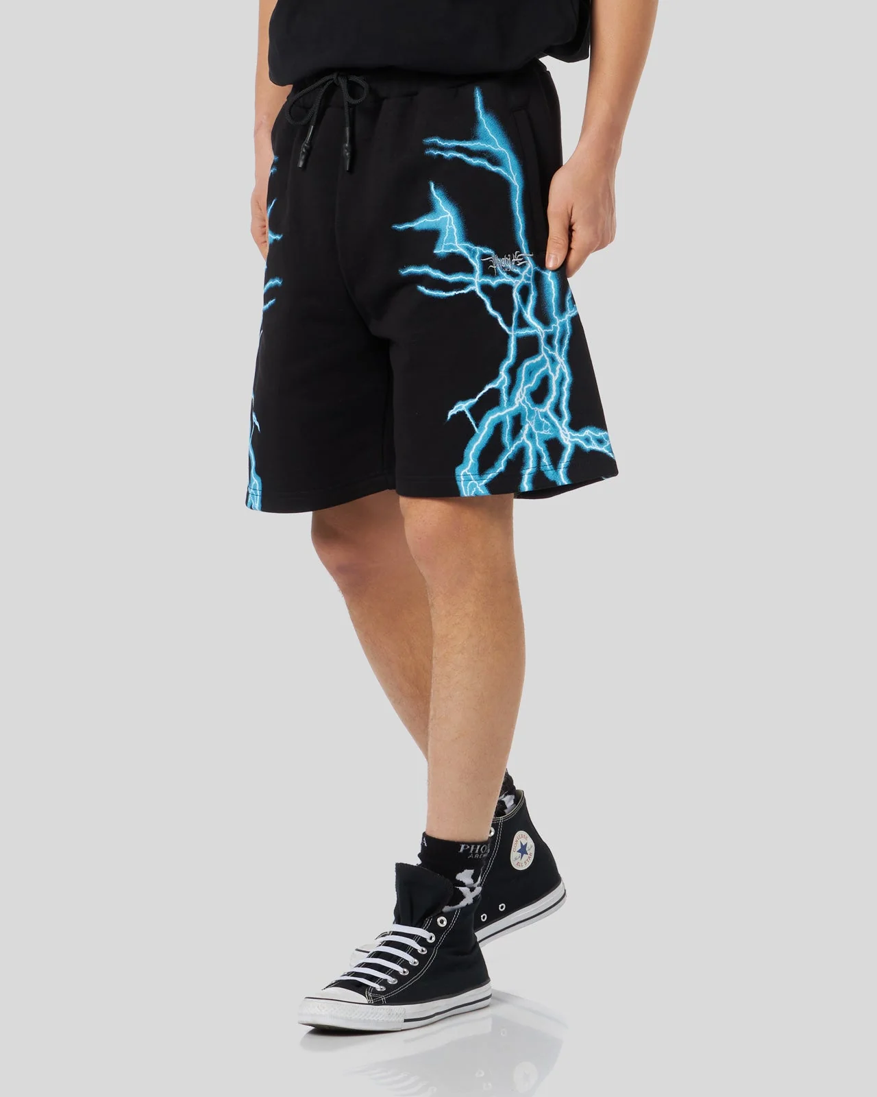 Completo estivo PHOBIA ARCHIVE t-shirt + pantaloncino nero fulmini laterali blue - immagine 4