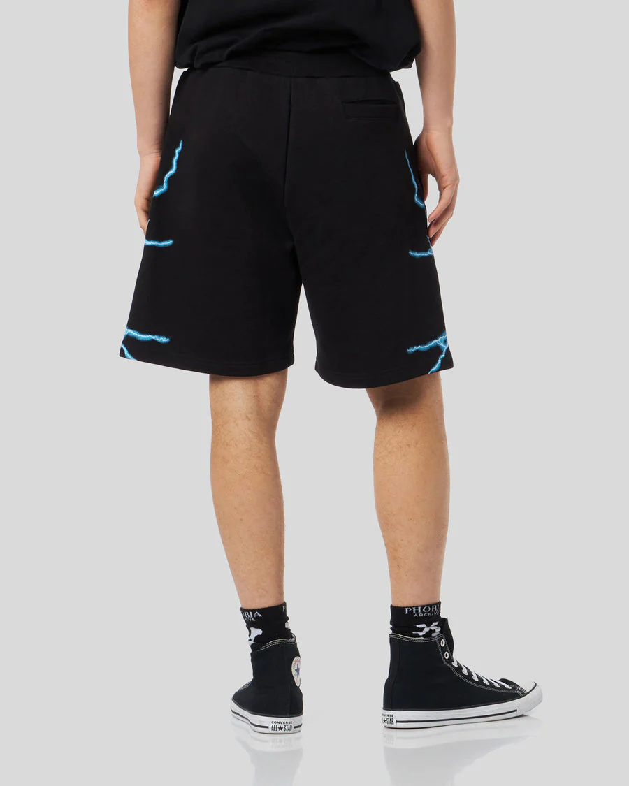 Completo estivo PHOBIA ARCHIVE t-shirt + pantaloncino nero fulmini laterali blue - immagine 6