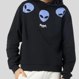 Felpa PHOBIA cappuccio nera stampa alien viola