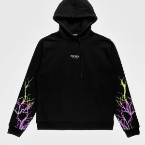 Felpa PHOBIA con cappuccio nera fulmini viola/giallo
