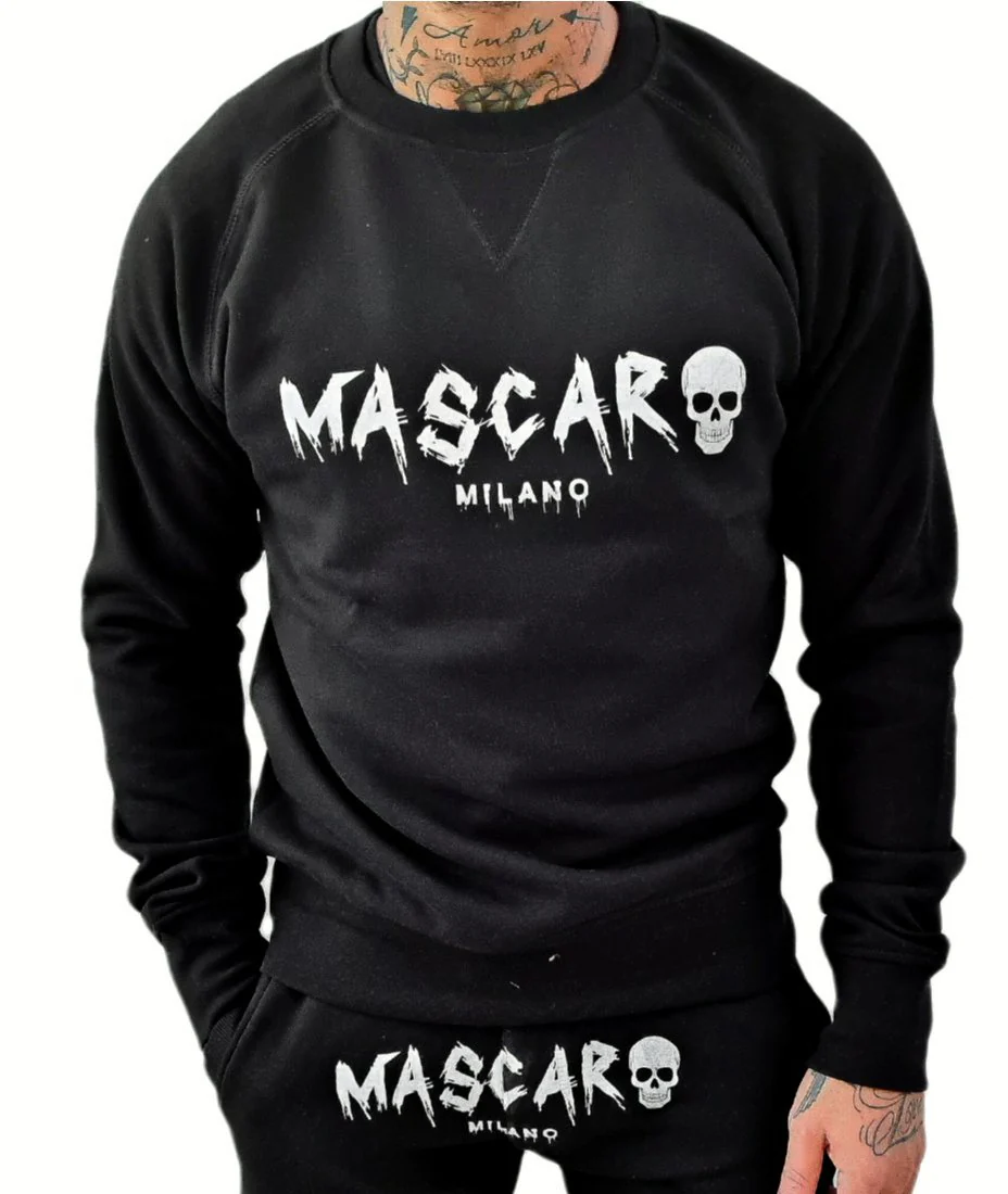 Felpa MASCARO girocollo stampa Skull nera - immagine 3