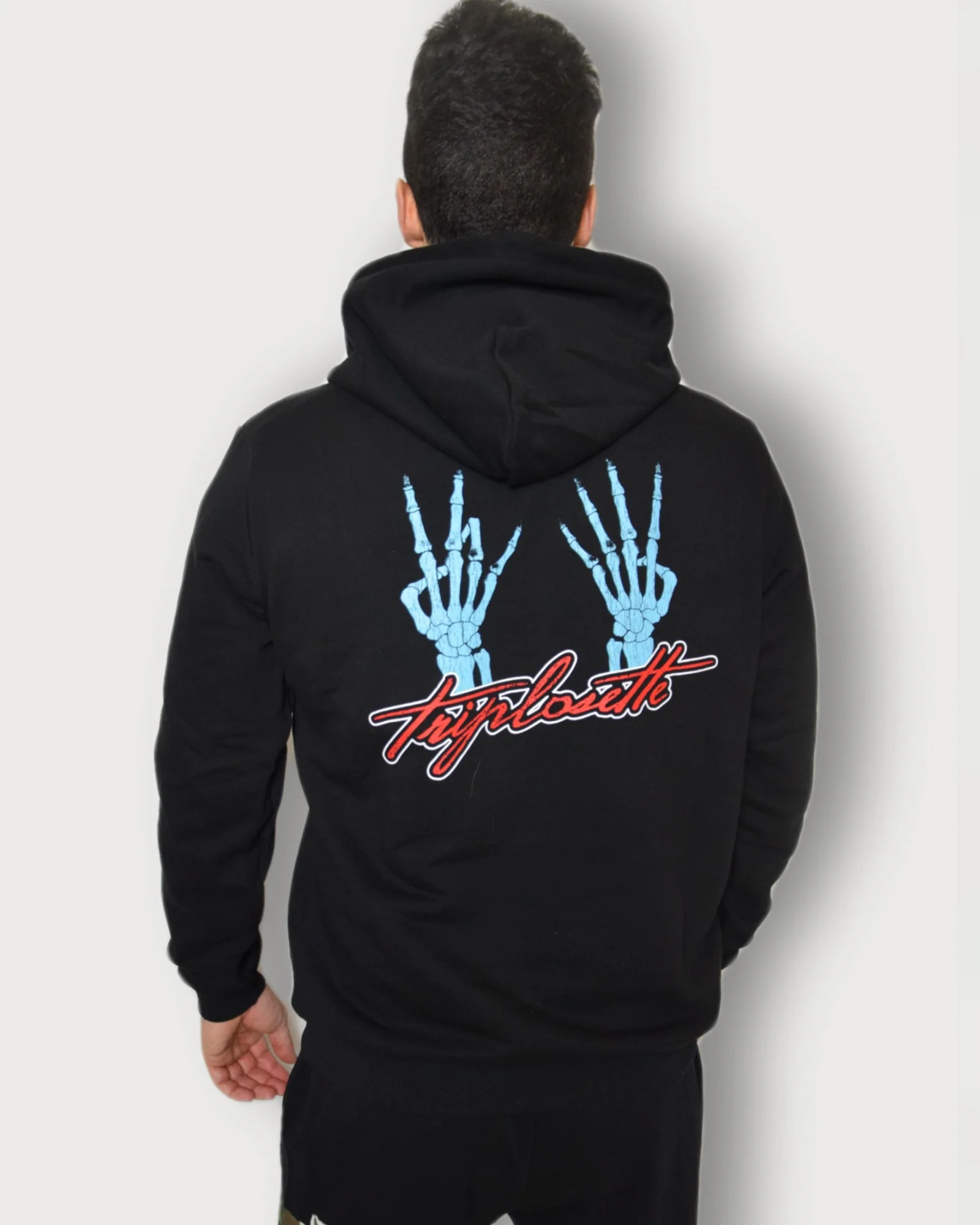 Tony Effe Felpa TRIPLOSETTE 777 con cappuccio stampa skull retro nero - immagine 3