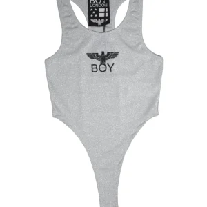 Body donna BOY LONDON sgambato in costina lurex platino