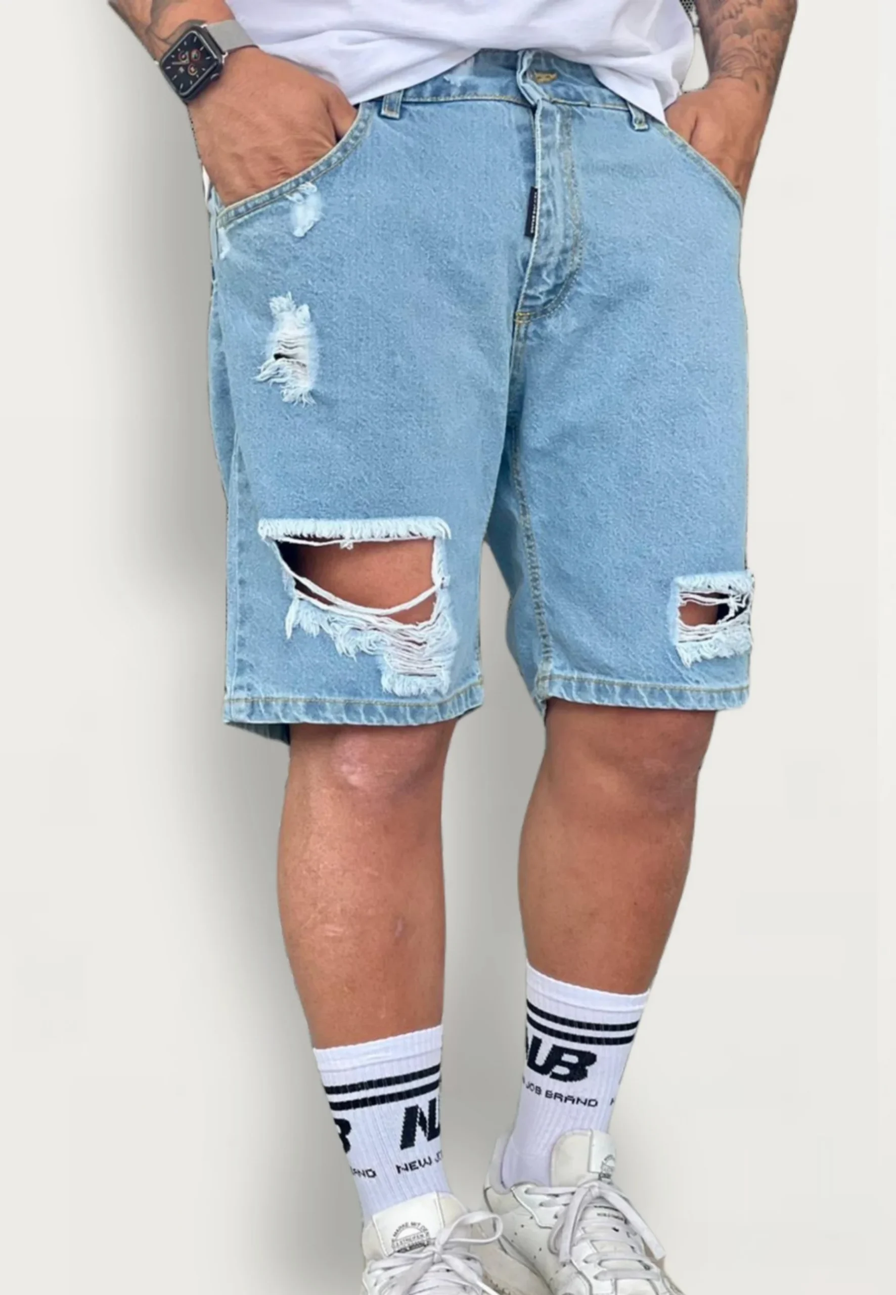 Bermuda jeans NJB NEW JOB BRAND strappi denim chiaro - immagine 2