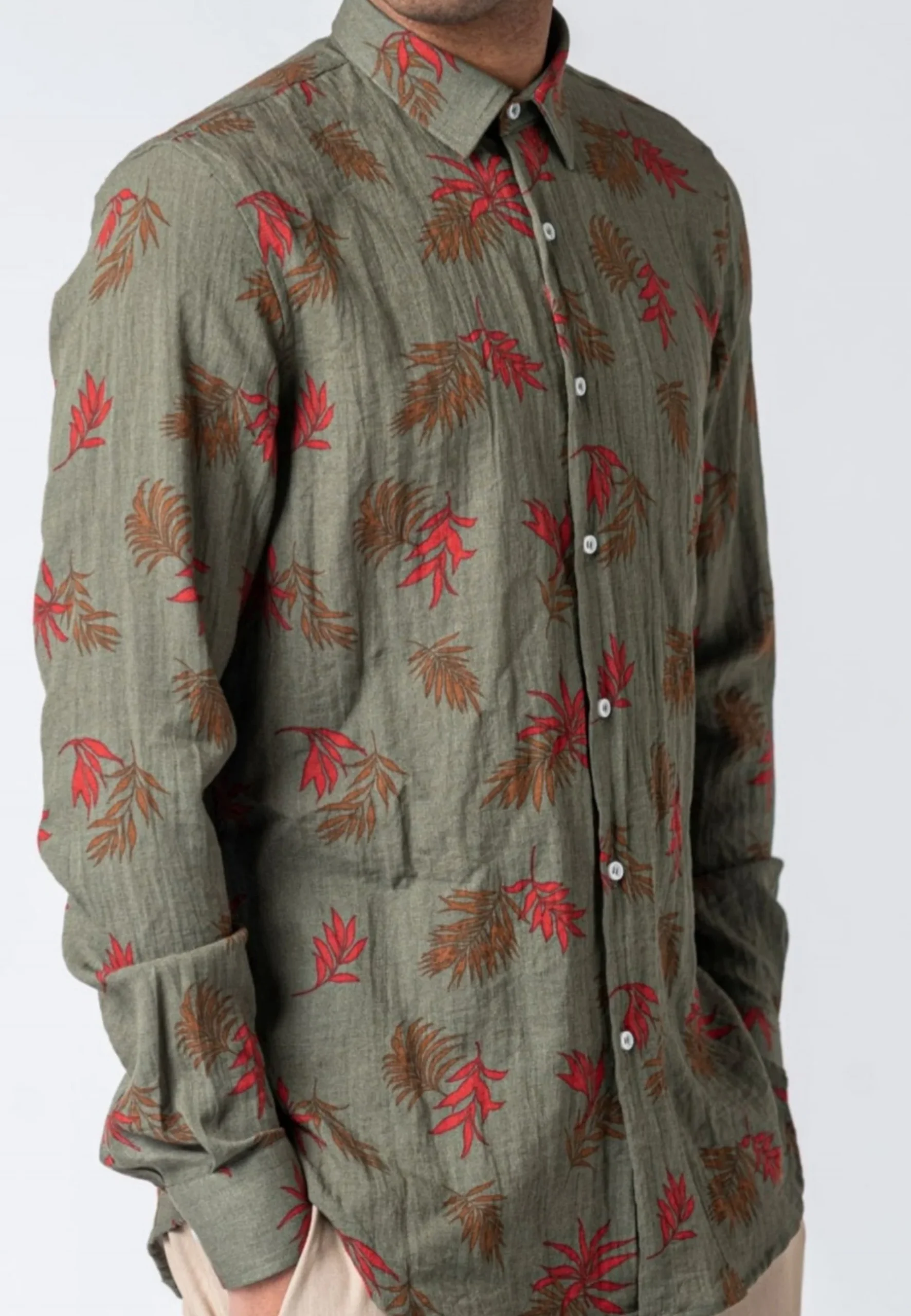 Camicia NJB NEW JOB BRAND slim fantasia leaves verde - immagine 3