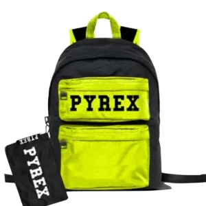 Zaino PYREX in nylon doppia tasca nero/giallo fluo + mini pochette