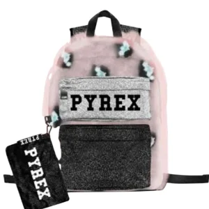 Zaino PYREX doppia tasca in tessuto pelliccia lurex/leopard + mini pochette