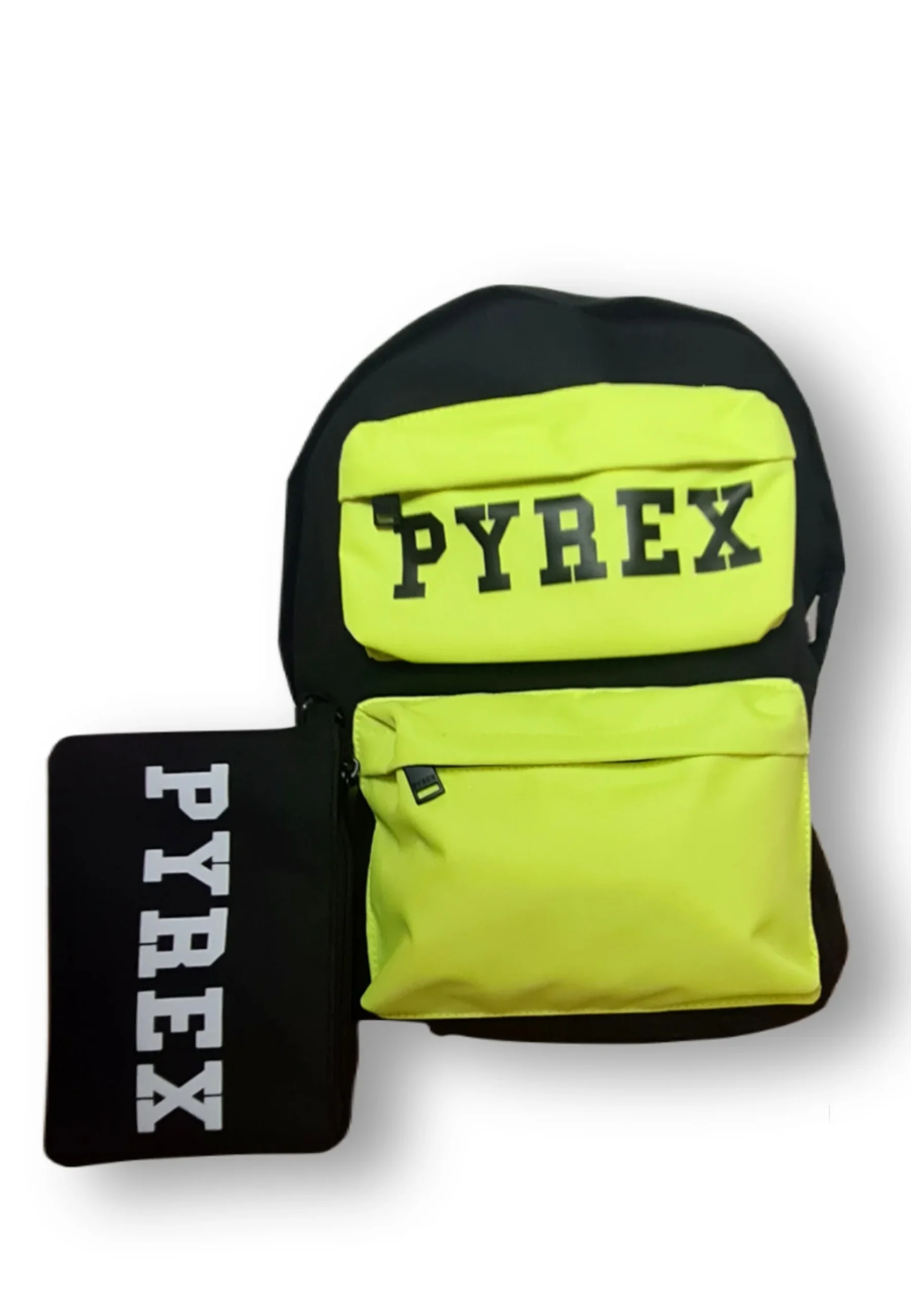 Zaino PYREX in nylon doppia tasca nero/giallo fluo + mini pochette - immagine 3