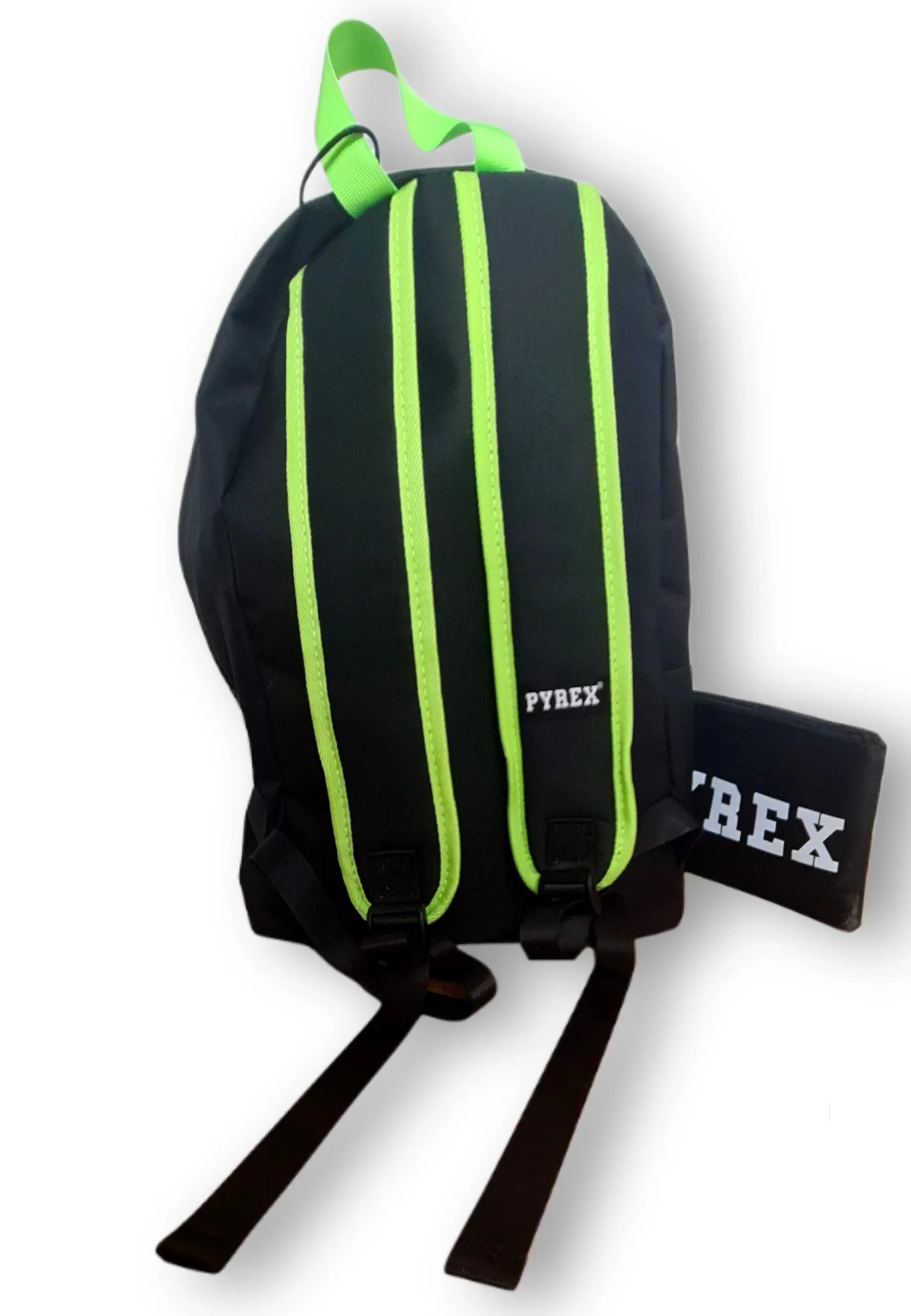 Zaino PYREX in nylon doppia tasca nero/giallo fluo + mini pochette - immagine 4