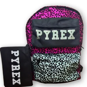 Zaino PYREX doppia tasca glitter leopard/nero/zebrata + mini pochette