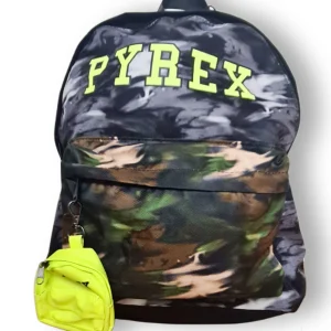 Zaino PYREX in nylon camouflage nero/giallo fluo + portachiavi